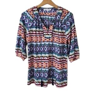 Joy Joy Colorful Boho Ethnic Print Top Tassels Size XS Dopamine Dressing
